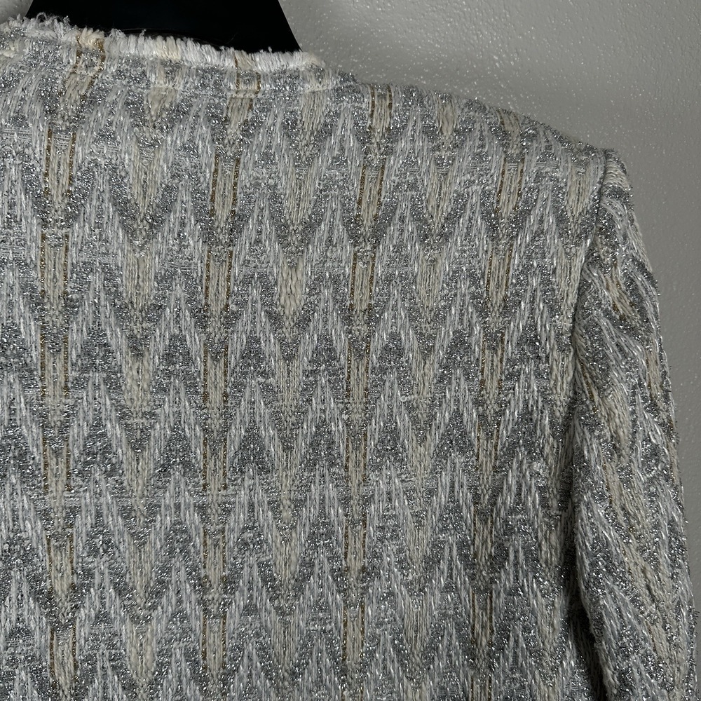 NEW IRO Silver Metallic Cream Blazer Jacket Cotton Linen Blend Womens 42 Holiday - Picture 5 of 8
